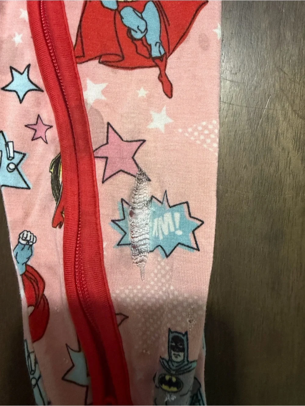 Little Sleepies Pink Superhero One-Piece Footie with Red Trim